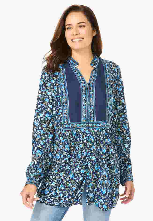 Button-Front Mixed Print Tunic image number 0