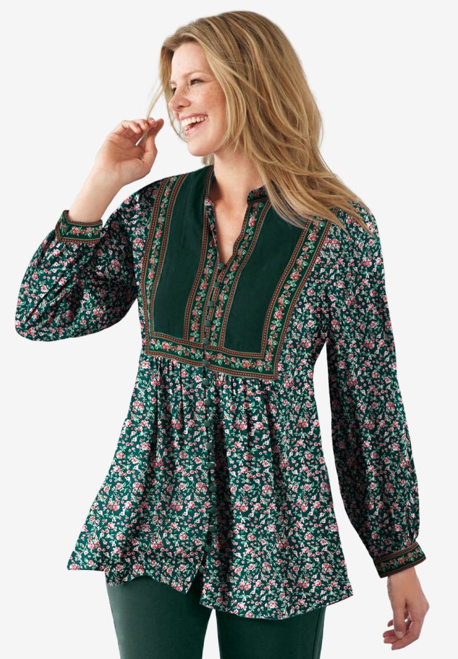 Button-Front Mixed Print Tunic image number 0