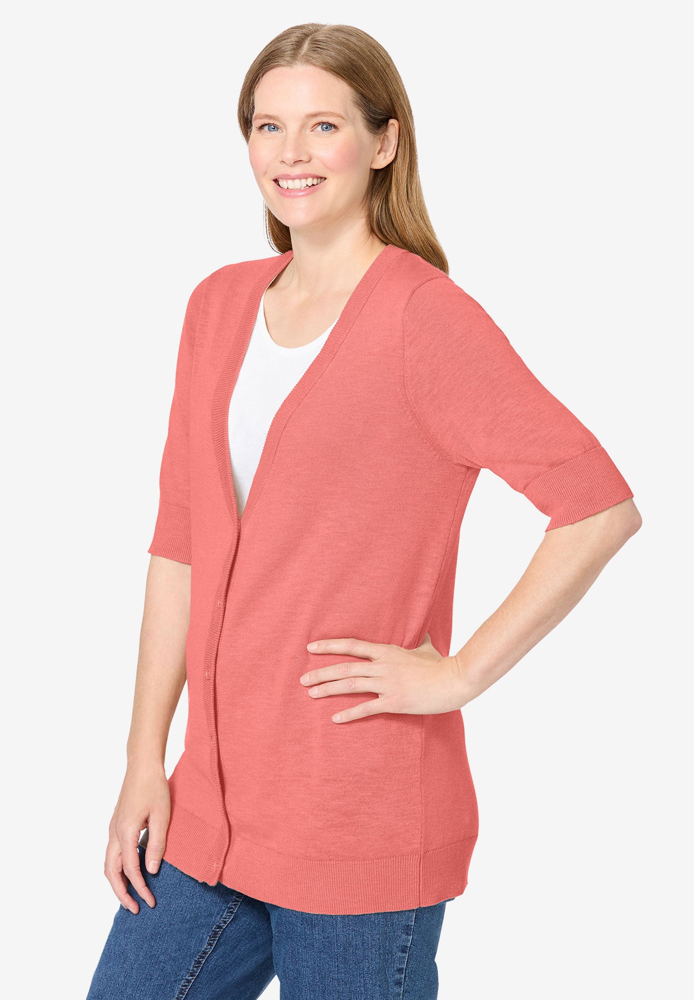 Lightweight Short Sleeve V-Neck Cardigan image number 3