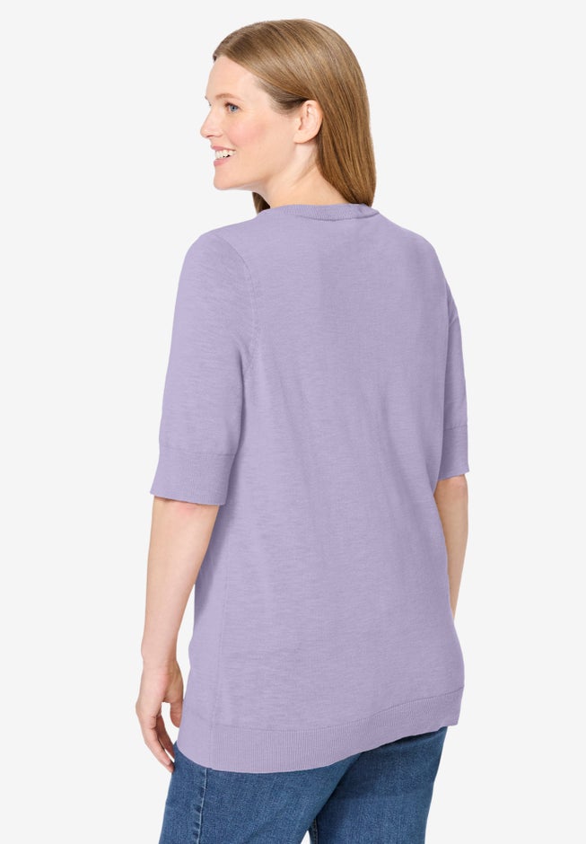 Lightweight Short Sleeve V-Neck Cardigan Sweater image number 1