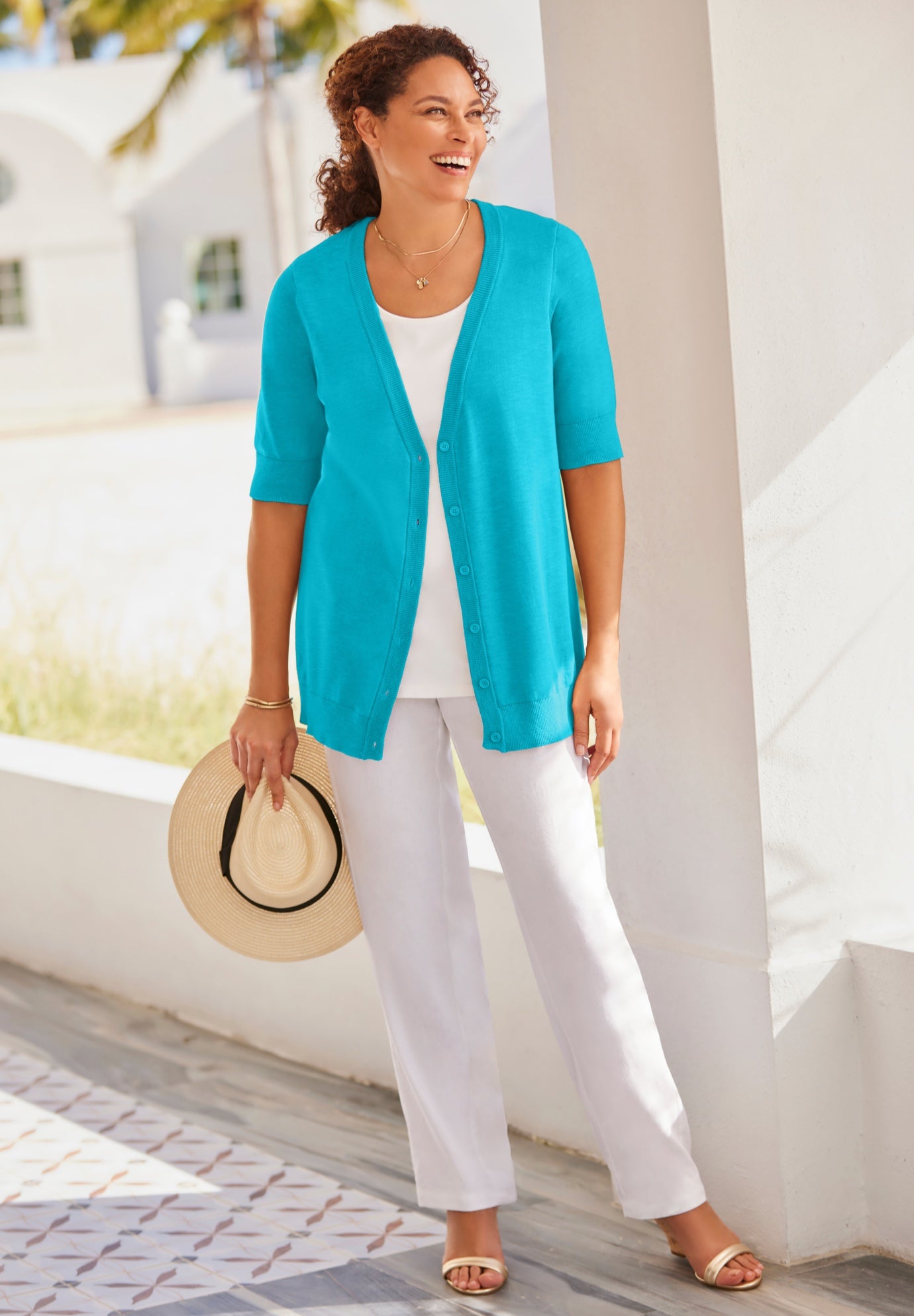 Lightweight Short Sleeve V-Neck Cardigan Sweater image number 0