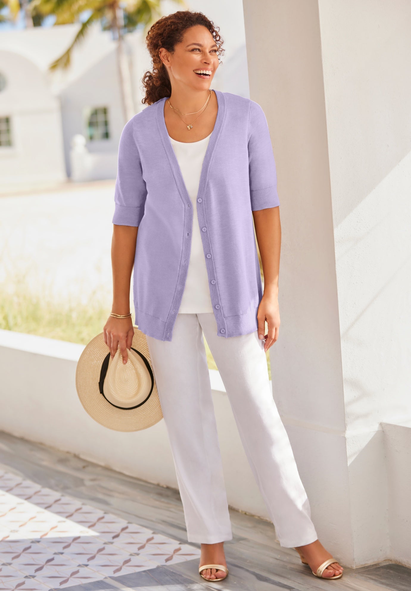 Lightweight Short Sleeve V-Neck Cardigan Sweater image number 0