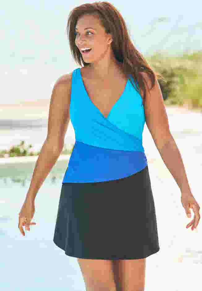Colorblock Fit-And-Flare Swim Dress image number 0