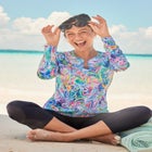 Split-Neck Long Sleeve Swim Tee with Built-In Bra image number null