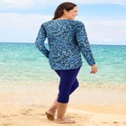 Split-Neck Long Sleeve Swim Tee with Built-In Bra image number null