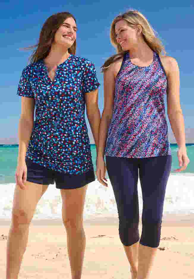 Split-Neck Short Sleeve Swim Tee with Built-In Bra image number 4