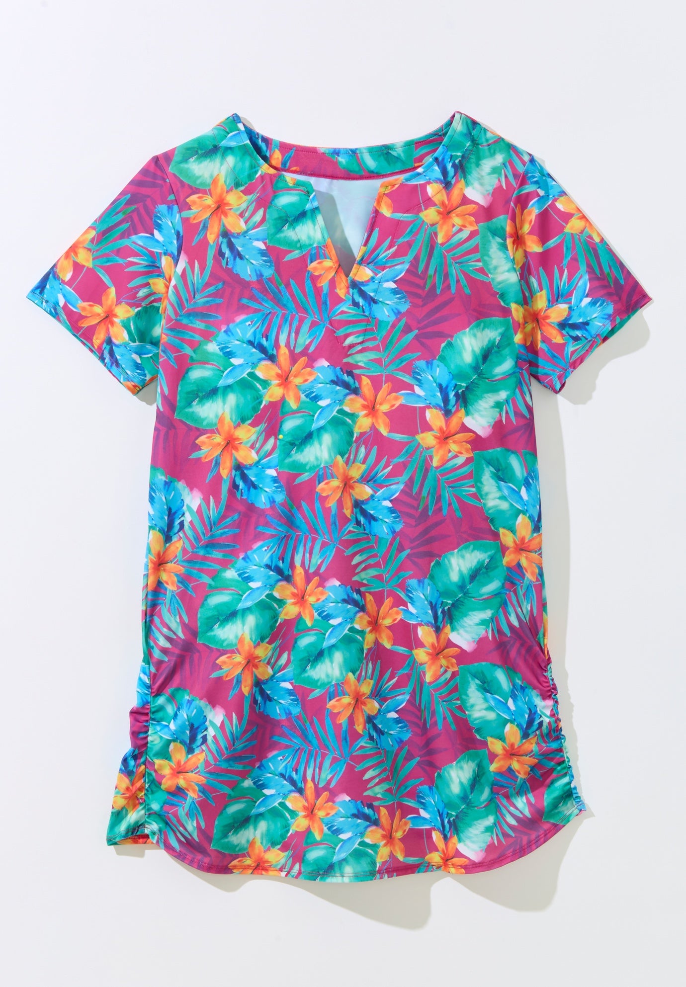 Split-Neck Short Sleeve Swim Tee with Built-In Bra image number 3