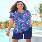Split-Neck Short Sleeve Swim Tee with Built-In Bra image number null