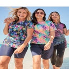 Split-Neck Short Sleeve Swim Tee with Built-In Bra image number null