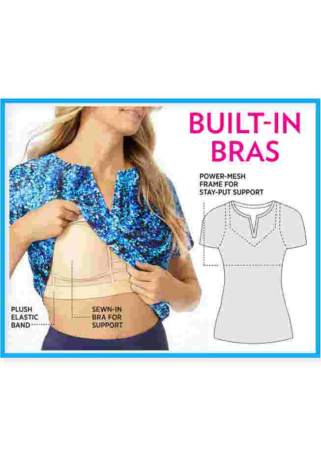 Split-Neck Short Sleeve Swim Tee with Built-In Bra image number 3