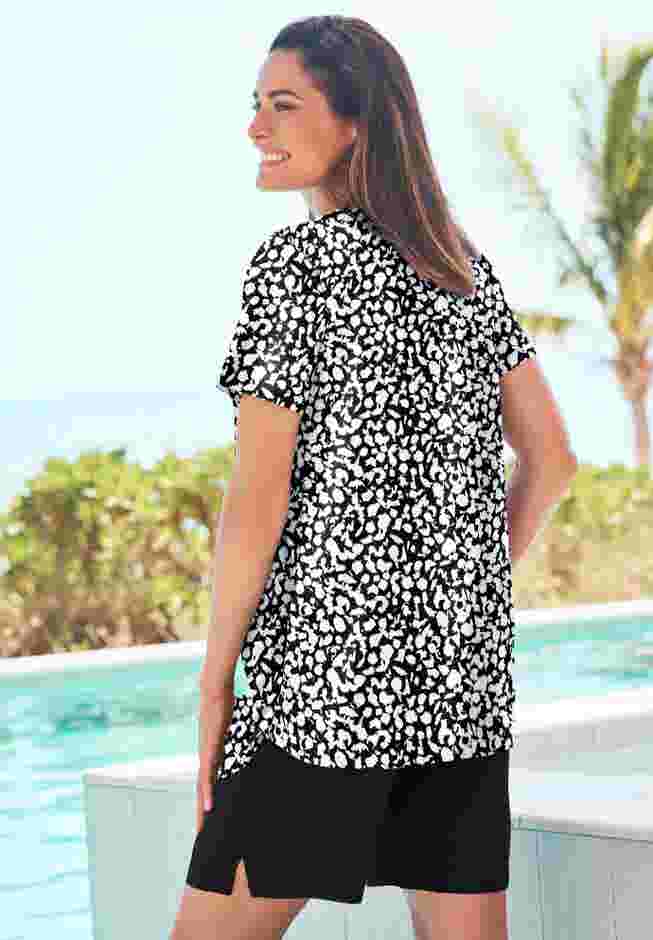 Split-Neck Short Sleeve Swim Tee with Built-In Bra image number 1