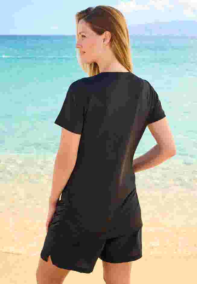 Split-Neck Short Sleeve Swim Tee with Built-In Bra image number 1