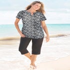 Split-Neck Short Sleeve Swim Tee with Built-In Bra image number null