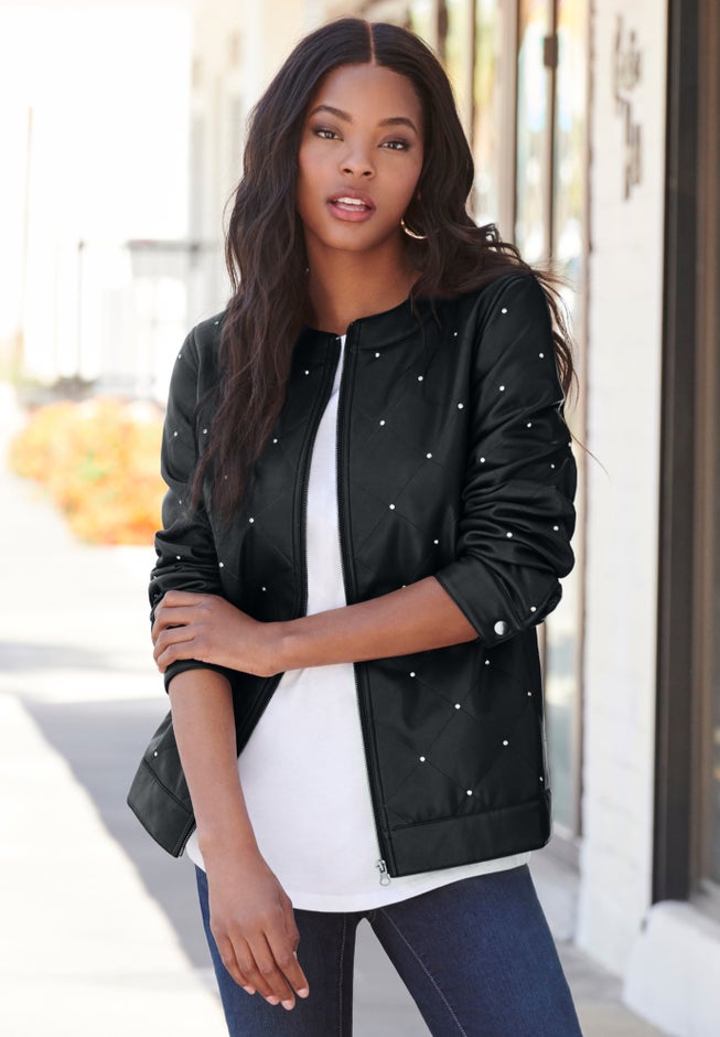 Rhinestone-Studded Bomber Jacket image number null
