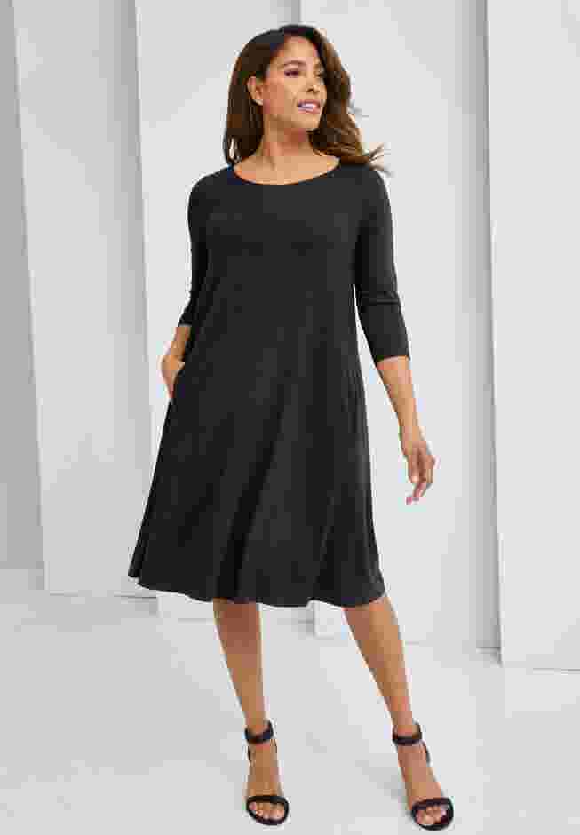 Stretch Knit Three-Quarter Sleeve T-shirt Dress image number 0