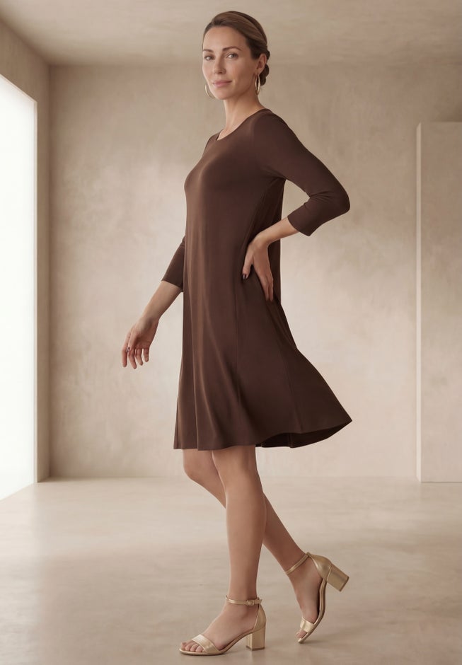 Stretch Knit Three-Quarter Sleeve T-shirt Dress image number 2