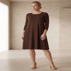 Stretch Knit Three-Quarter Sleeve T-shirt Dress image number null