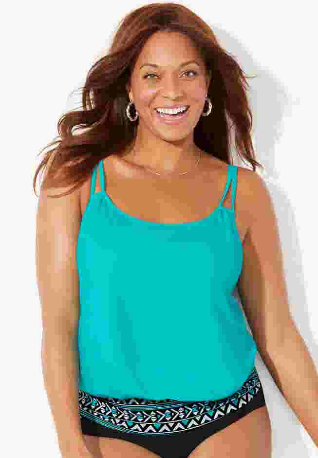 Loop Strap Blouson Tankini Top image number 0