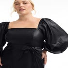 Puff Sleeve Faux Leather Midi Dress image number null