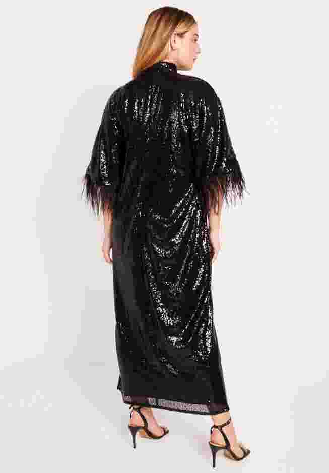 Feather Trim Kimono Sequin Dress image number 1