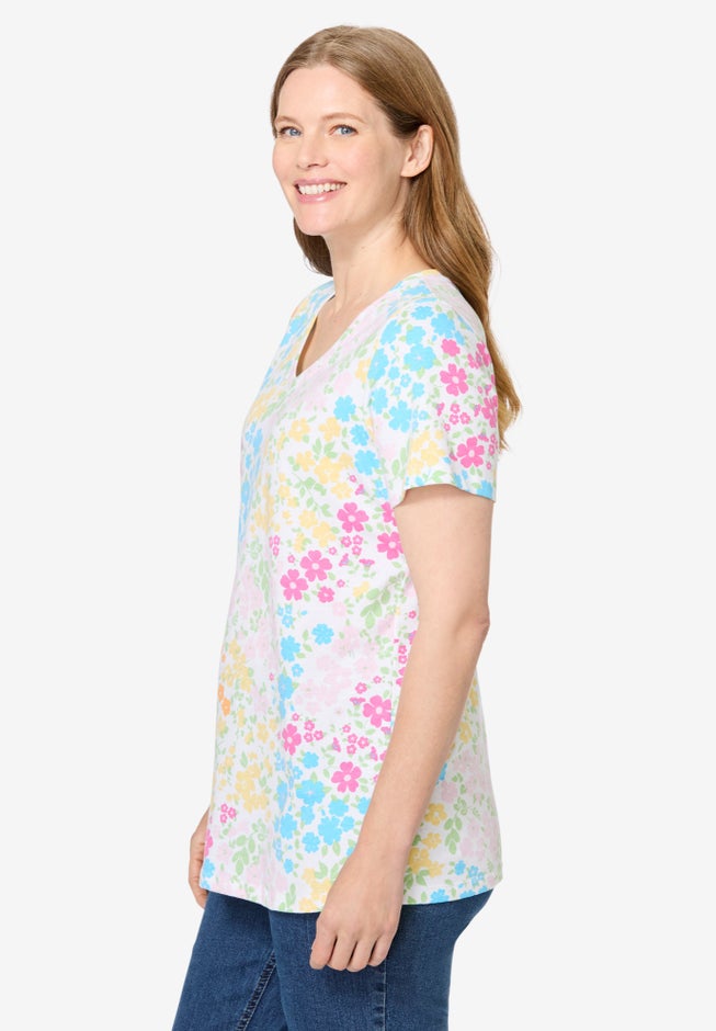 Perfect Printed Short-Sleeve V-Neck Tee image number 2