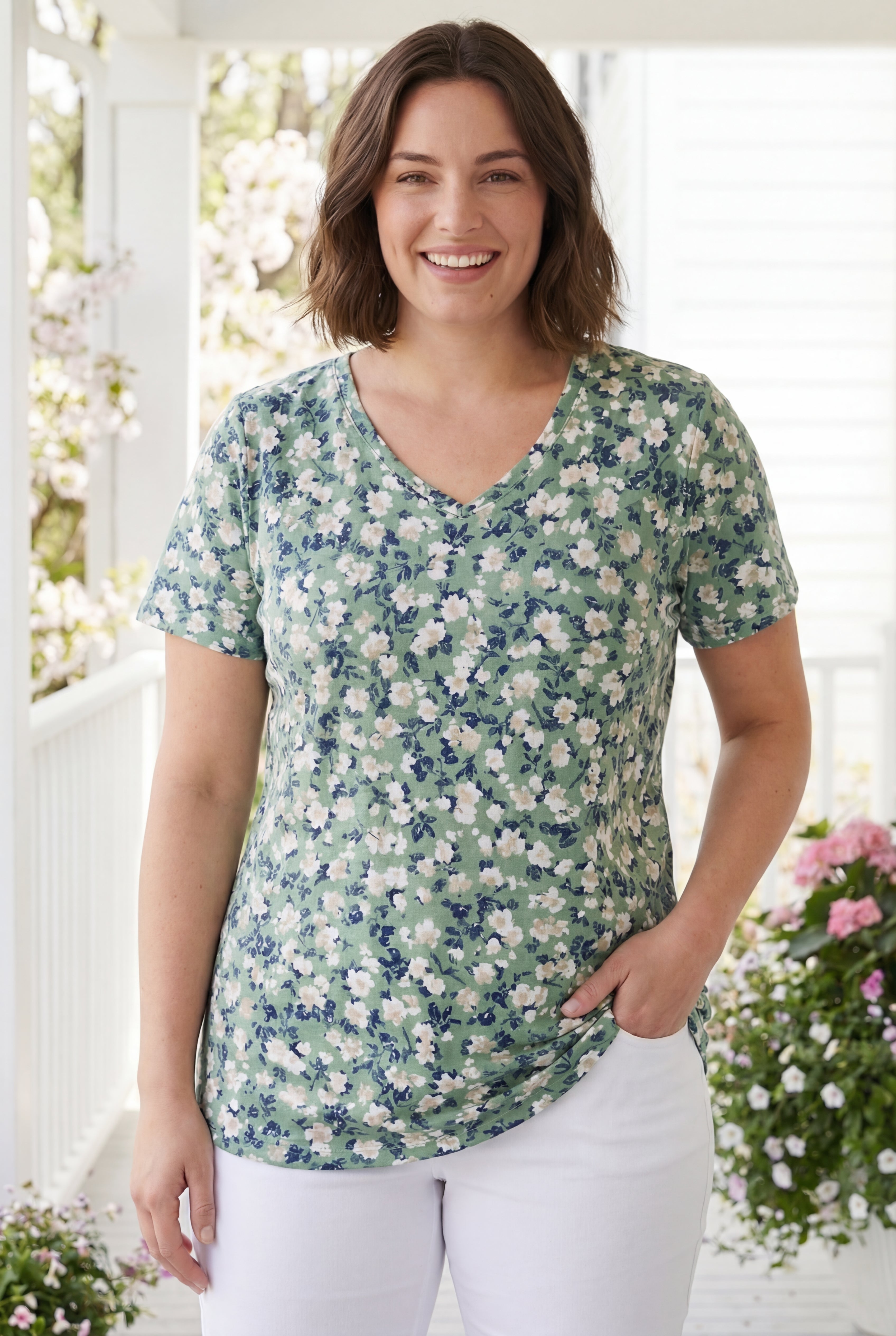 Perfect Printed Short-Sleeve V-Neck Tee image number 0