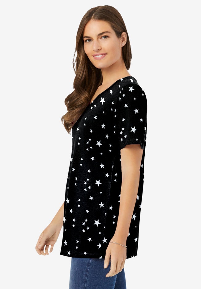 Perfect Printed Short-Sleeve V-Neck Tee image number 2