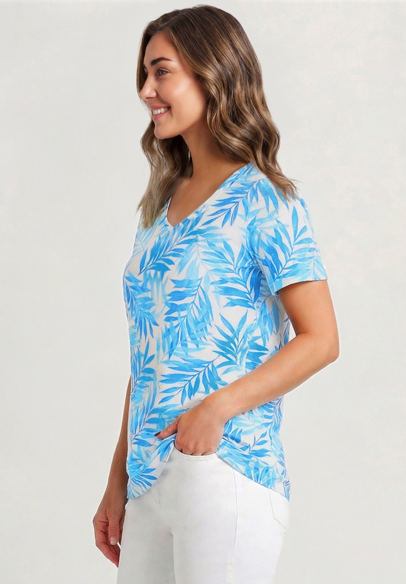 Perfect Printed Short-Sleeve V-Neck Tee image number 2