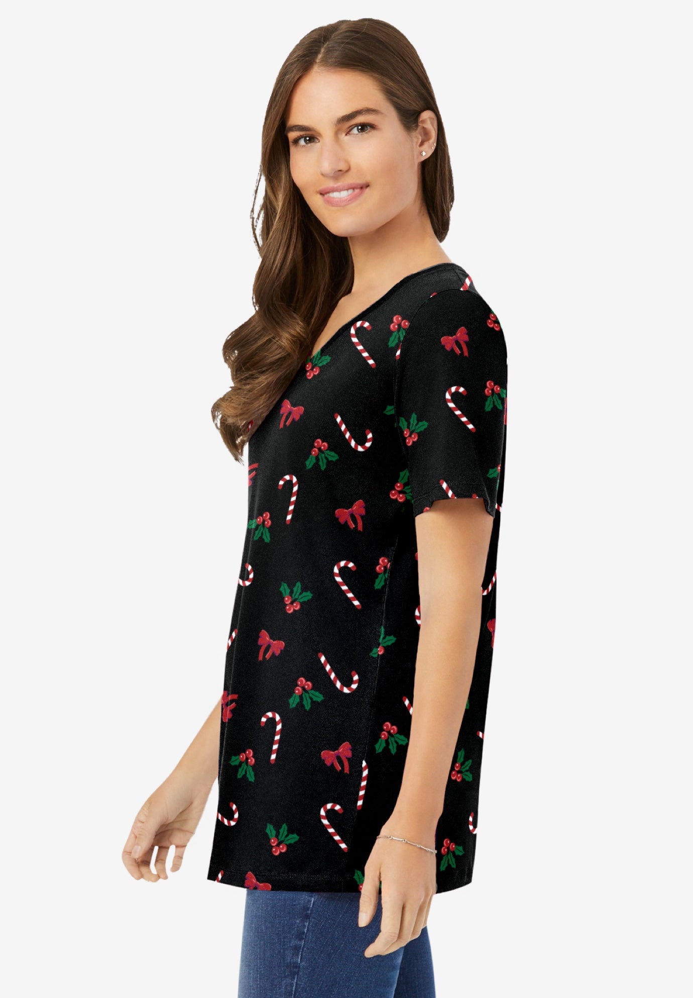 Perfect Printed Short-Sleeve V-Neck Tee image number 2