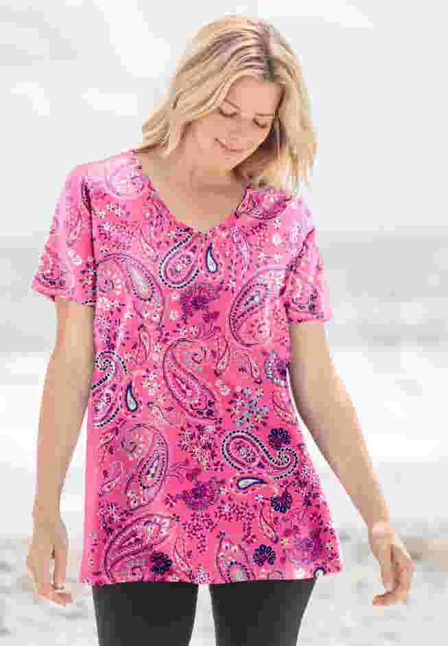 Perfect Printed Short-Sleeve V-Neck Tee image number 0