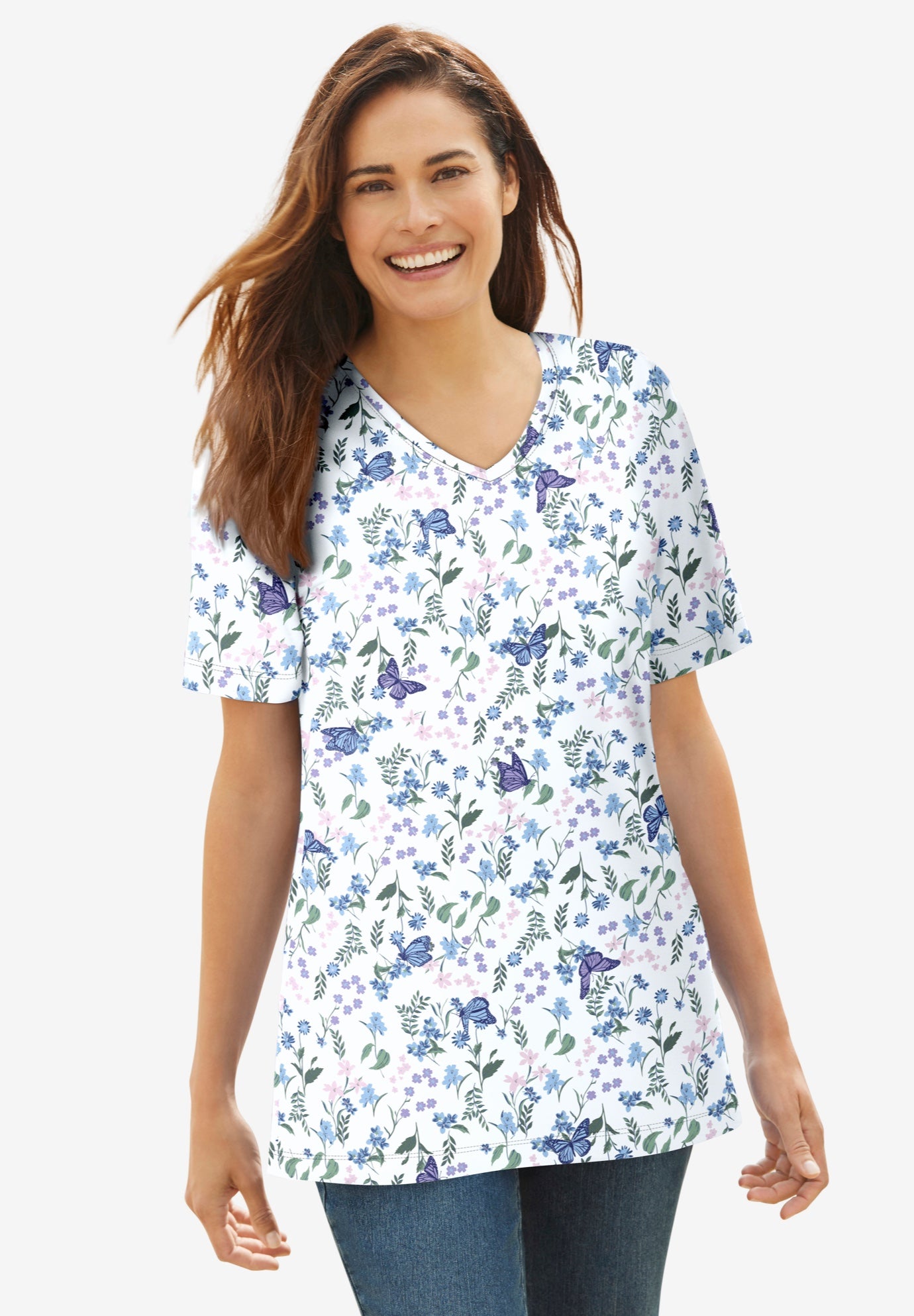 Perfect Printed Short-Sleeve V-Neck Tee image number 0