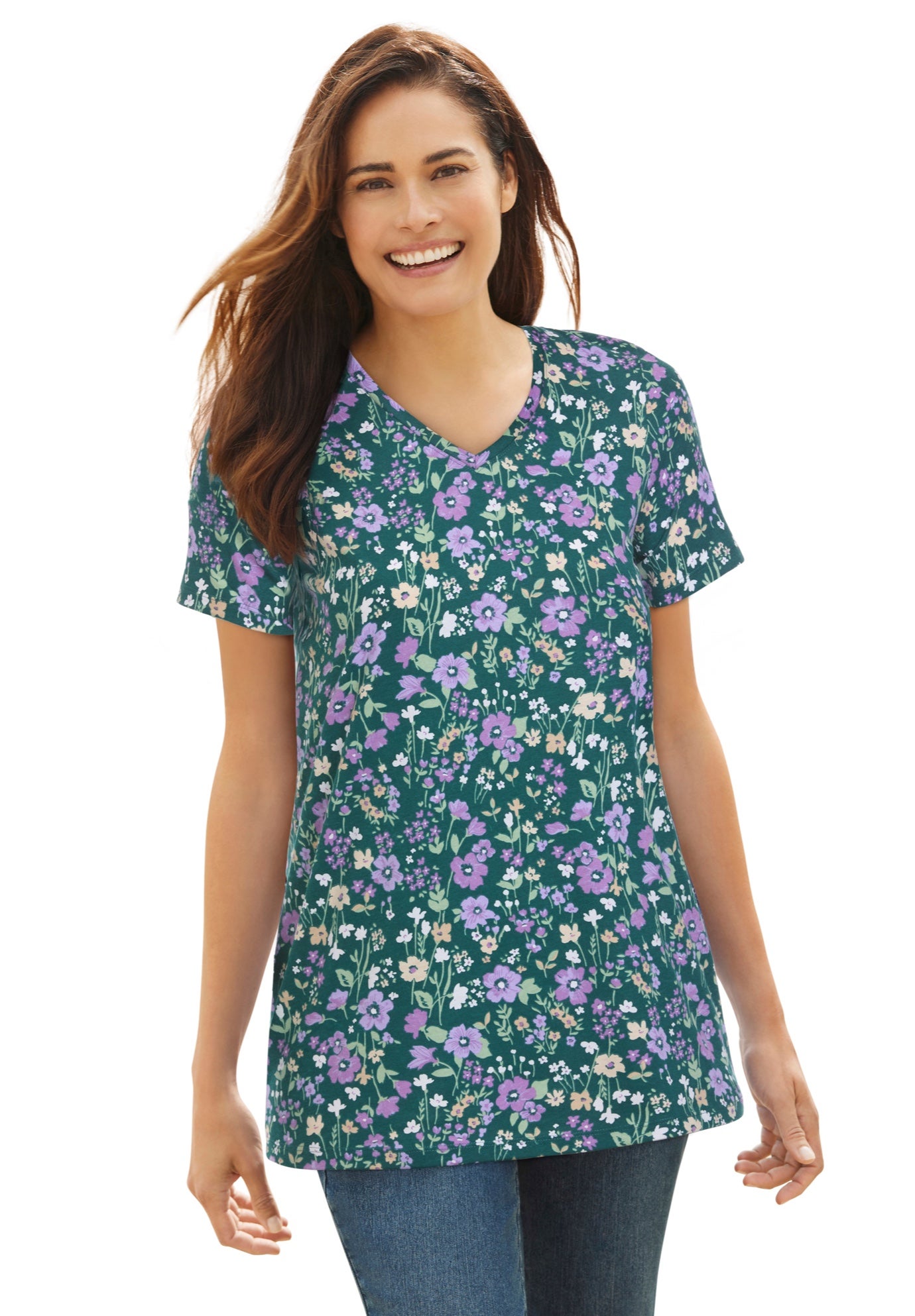 Perfect Printed Short-Sleeve V-Neck Tee image number 0