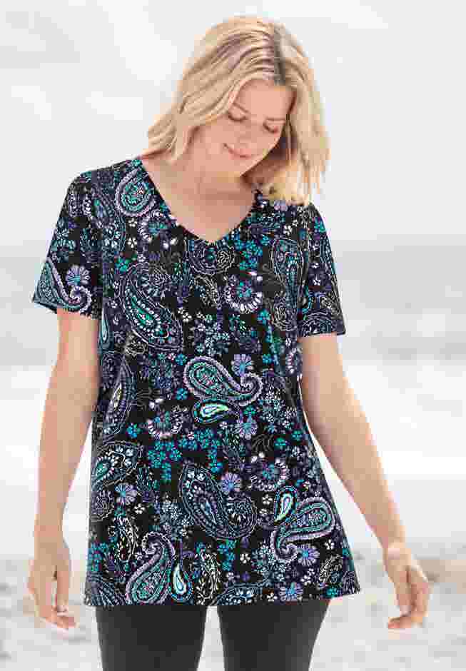 Perfect Printed Short-Sleeve V-Neck Tee image number 0