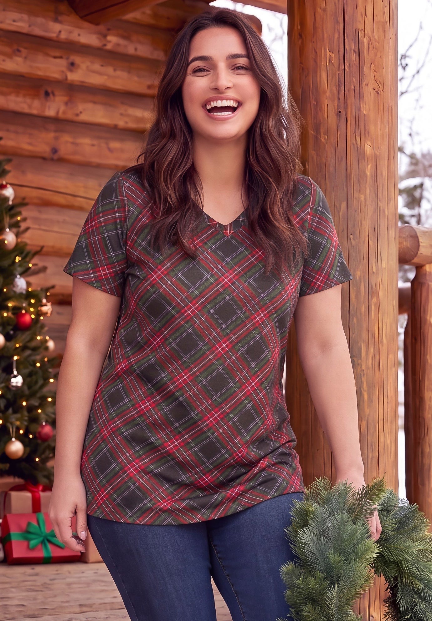 Perfect Printed Short-Sleeve V-Neck Tee image number 0