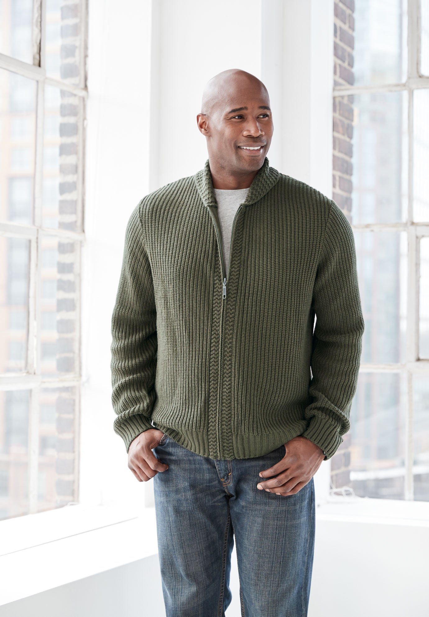 Shaker Knit Zip-Front Cardigan image number 2