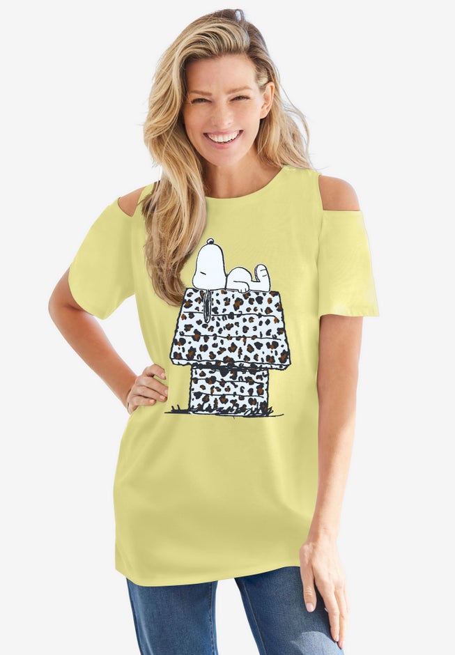 Short-Sleeve Snoopy Cold Shoulder Tee image number null