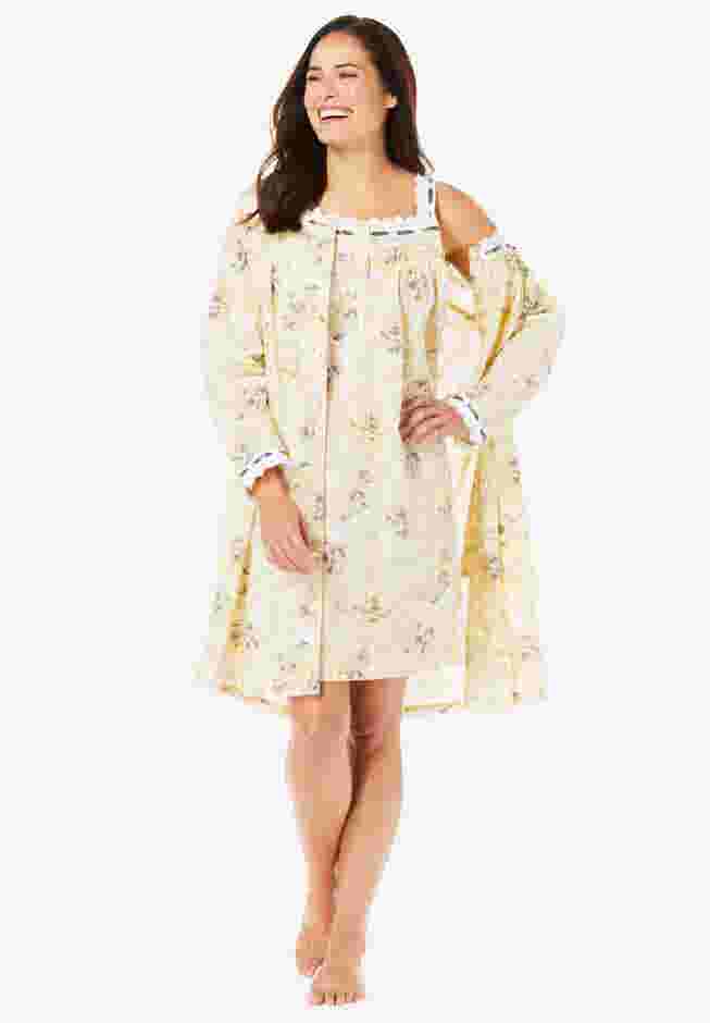 Short 2-Piece Cabbage-Rose Peignoir Set image number 0