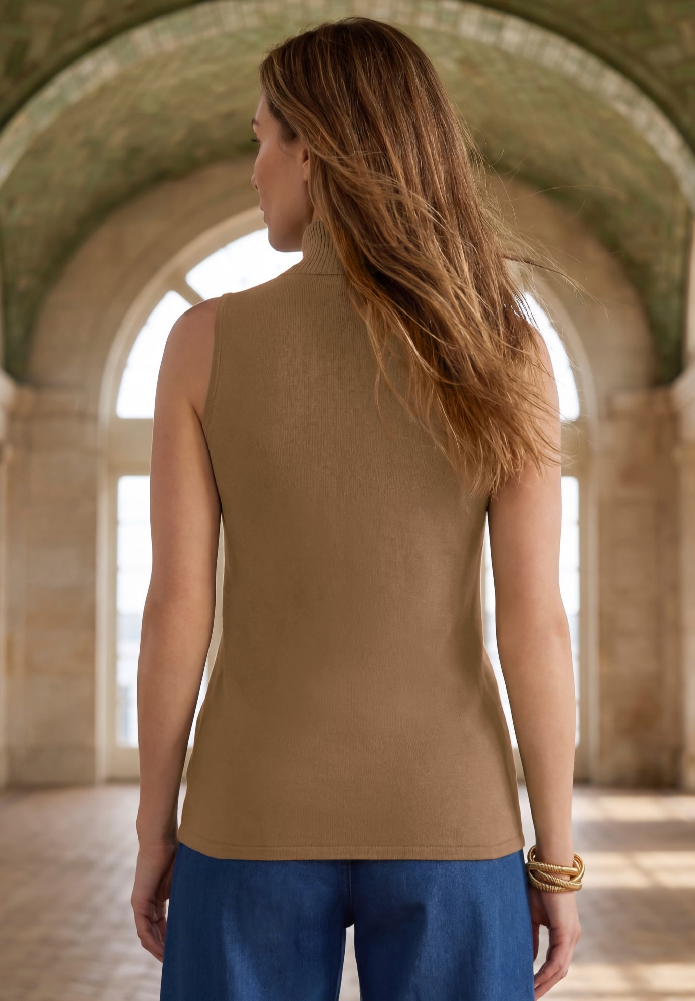 Cotton Cashmere Sleeveless Turtleneck Shell image number 2