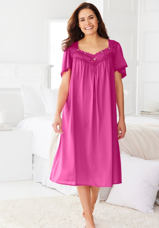 Short Silky Lace-Trim Gown image number 5