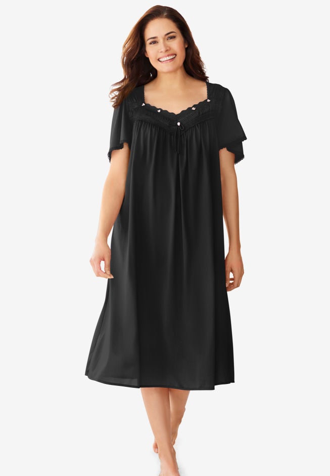 Short Silky Lace-Trim Gown image number 0