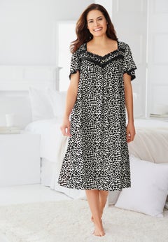 plus size ladies night dress Lace Trim V-Neck Short Sleeve  Simply Beautiful Store Sarah J. Women's Cowl Neck Plus Size