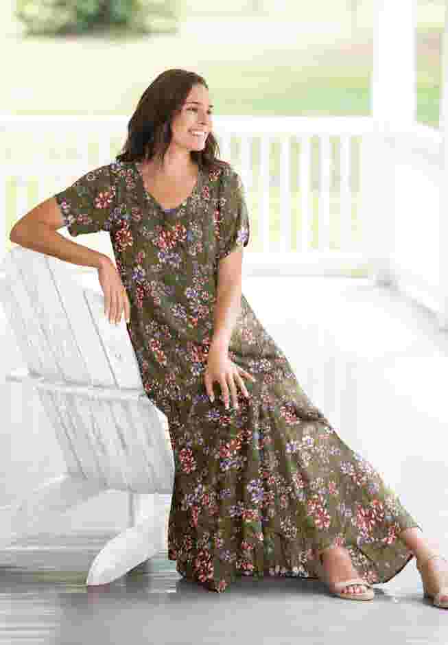 Short-Sleeve Crinkle Dress image number 1