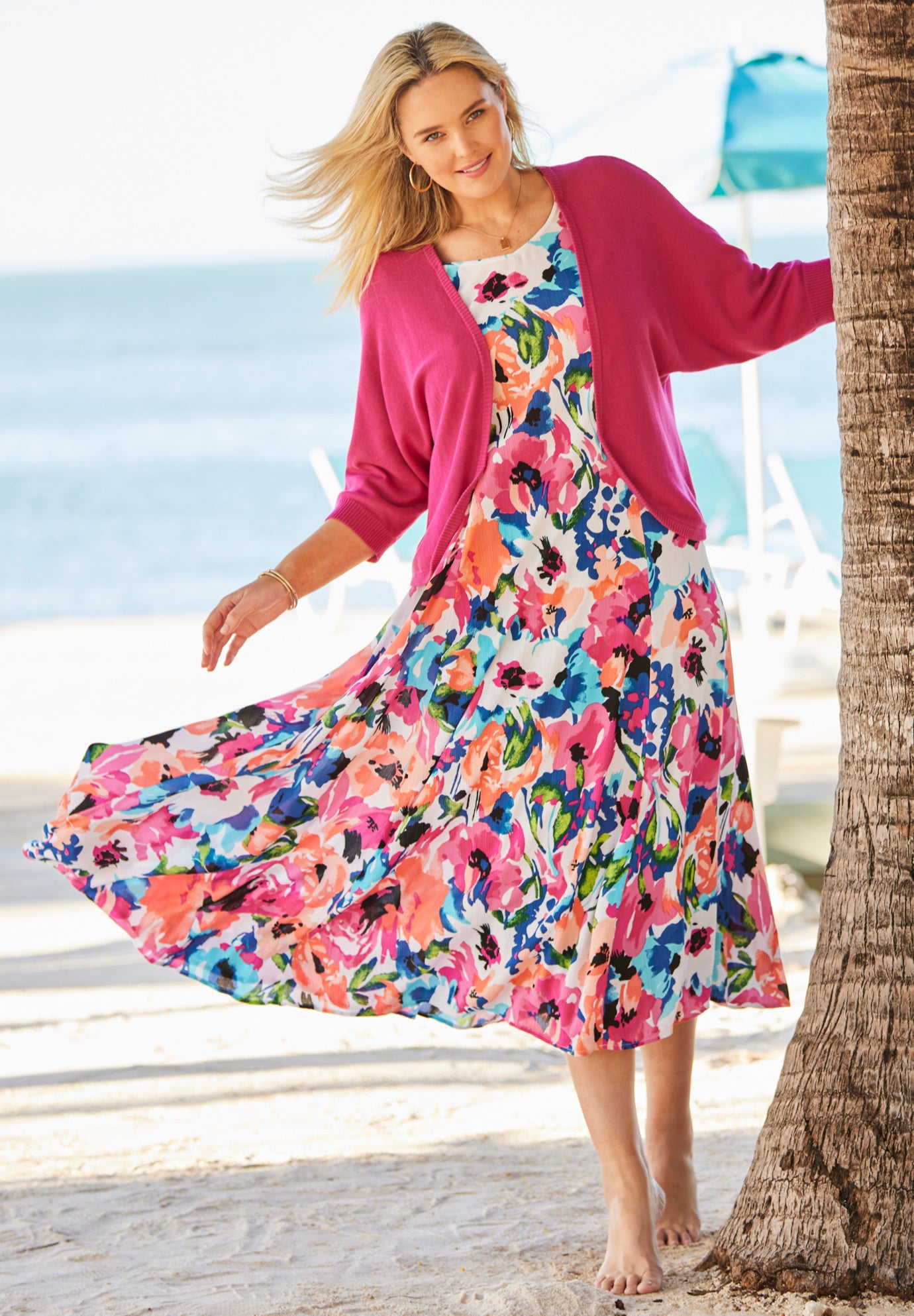 Crinkled Short-Sleeve Maxi Dress, Black Bloom Flower | Woman