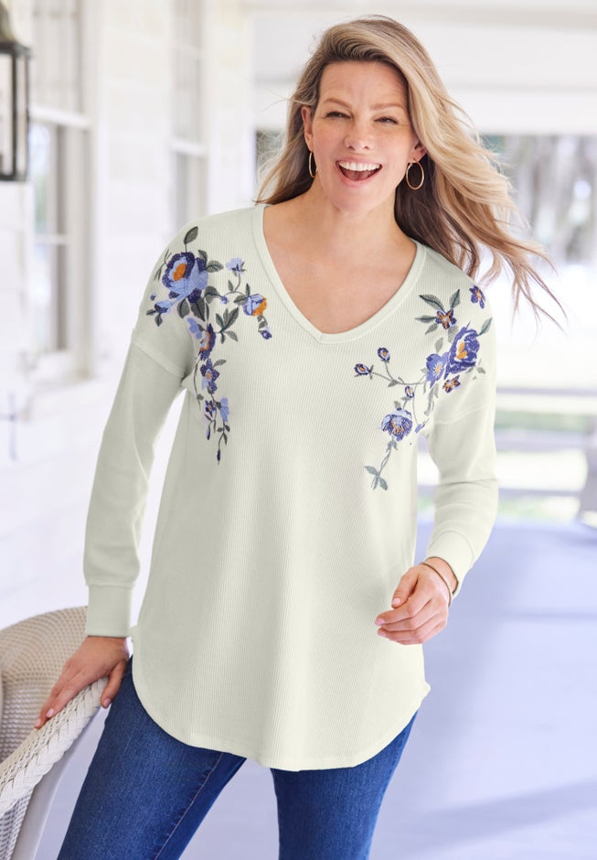 Waffle Thermal V-Neck Tee image number 8