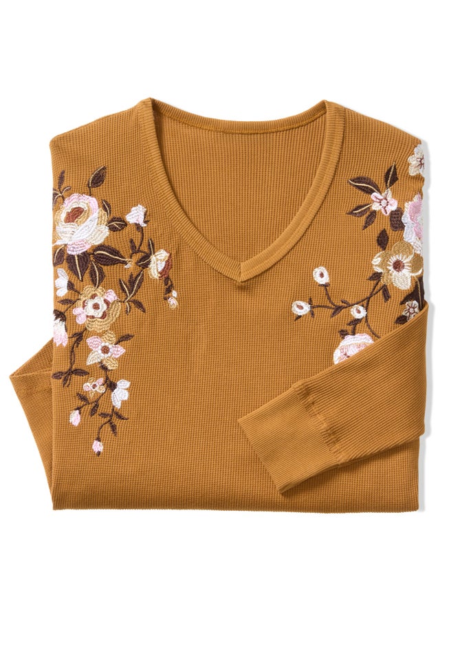 Waffle Thermal V-Neck Tee image number 1