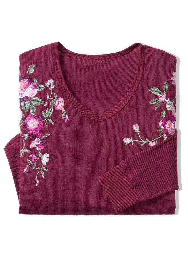 Waffle Thermal V-Neck Tee image number 1