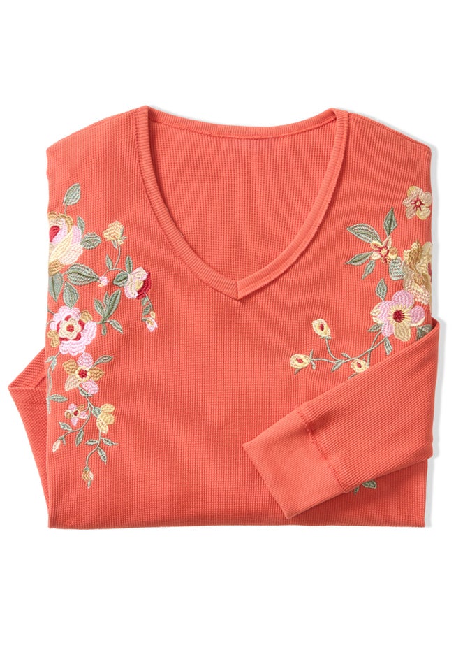 Waffle Thermal V-Neck Tee image number 1