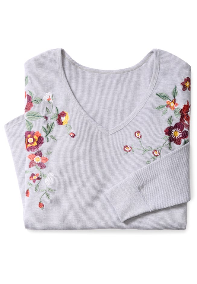 Waffle Thermal V-Neck Tee image number 1