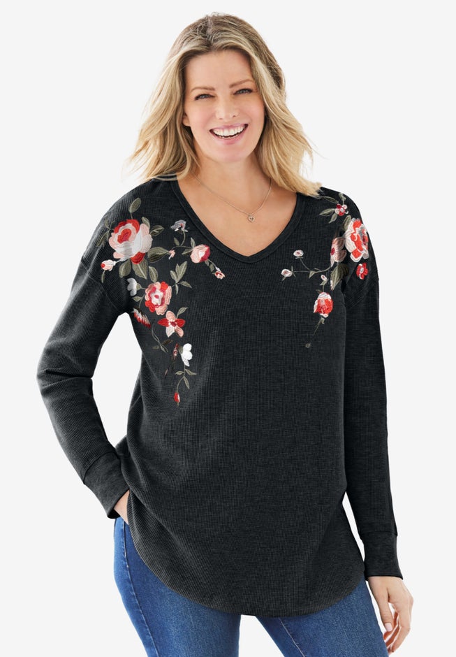 Waffle Thermal V-Neck Tee image number 6