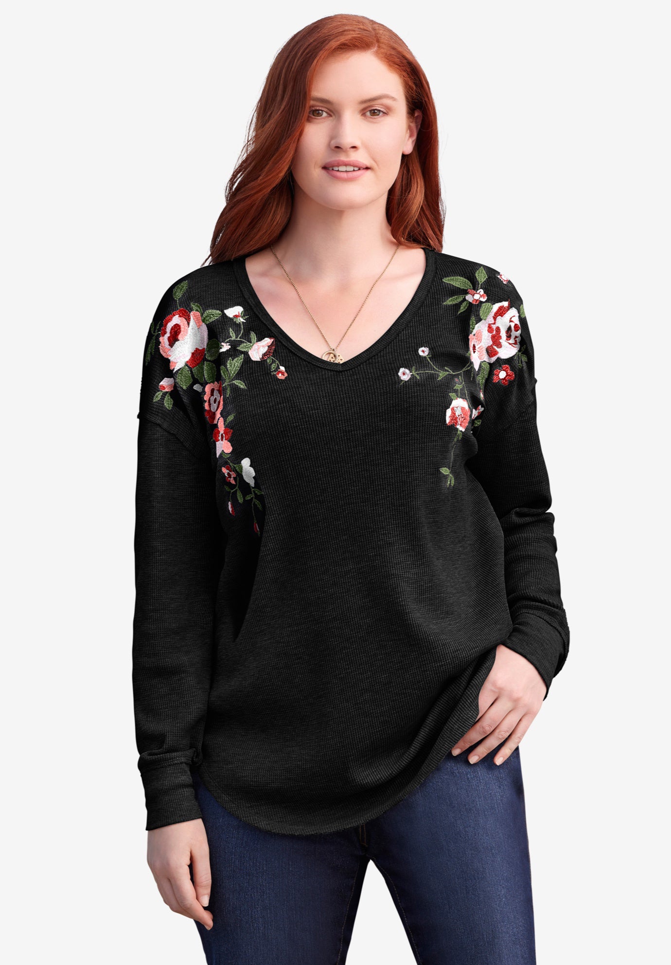 Waffle Thermal V-Neck Tee image number 2